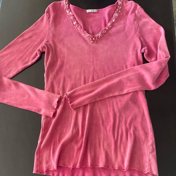 XCIT u.s.2.  Sz  xl Pink Ribbed Beaded V Neck Top - Picture 1 of 5